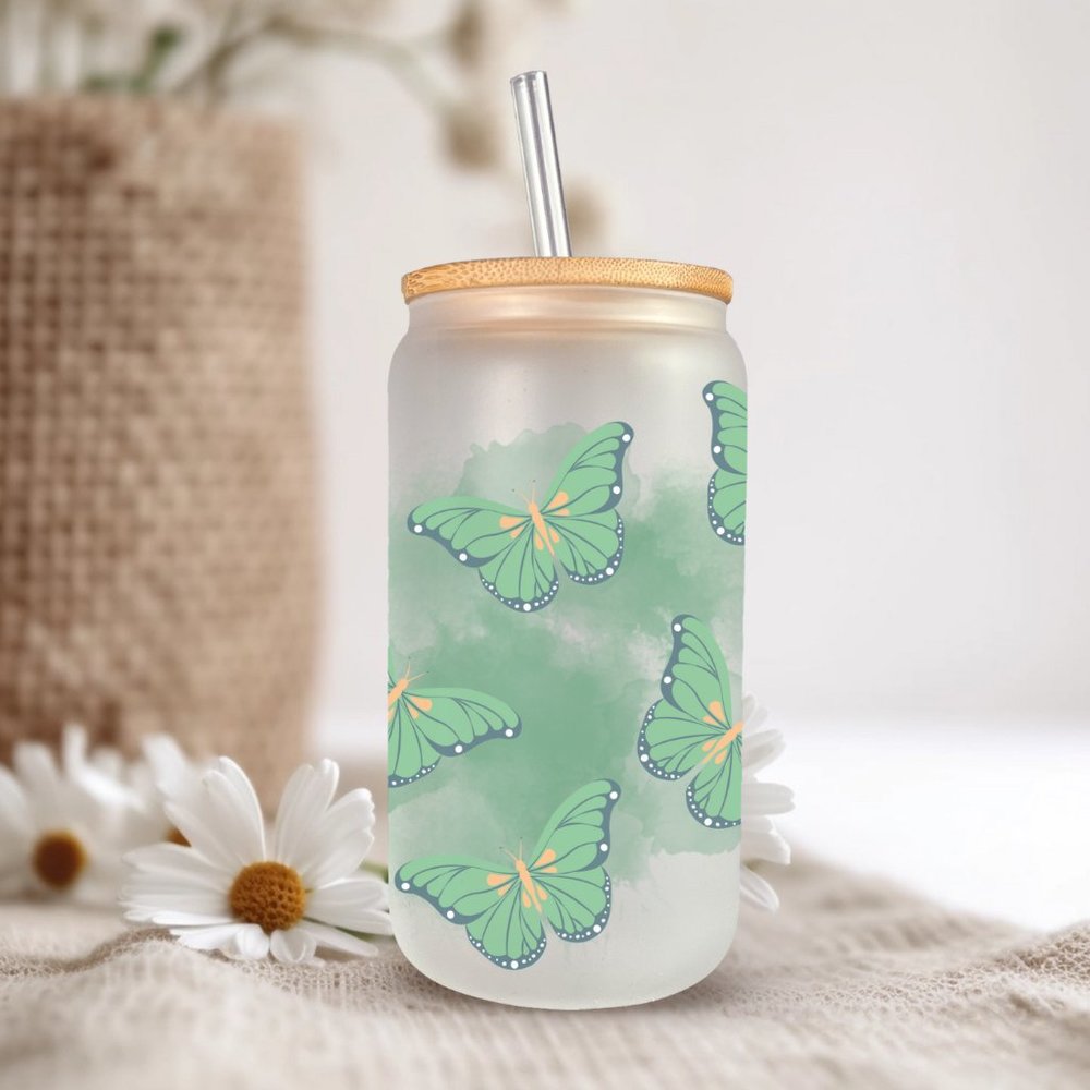 Green Butterfly Glass Cup